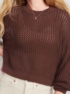Old Navy XL Women's Open-Knit Crewneck Sweater Brown